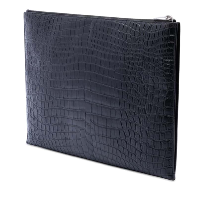 Saint Laurent Croc Embossed Leather Document Holder Black Leather Very good condition - Back View