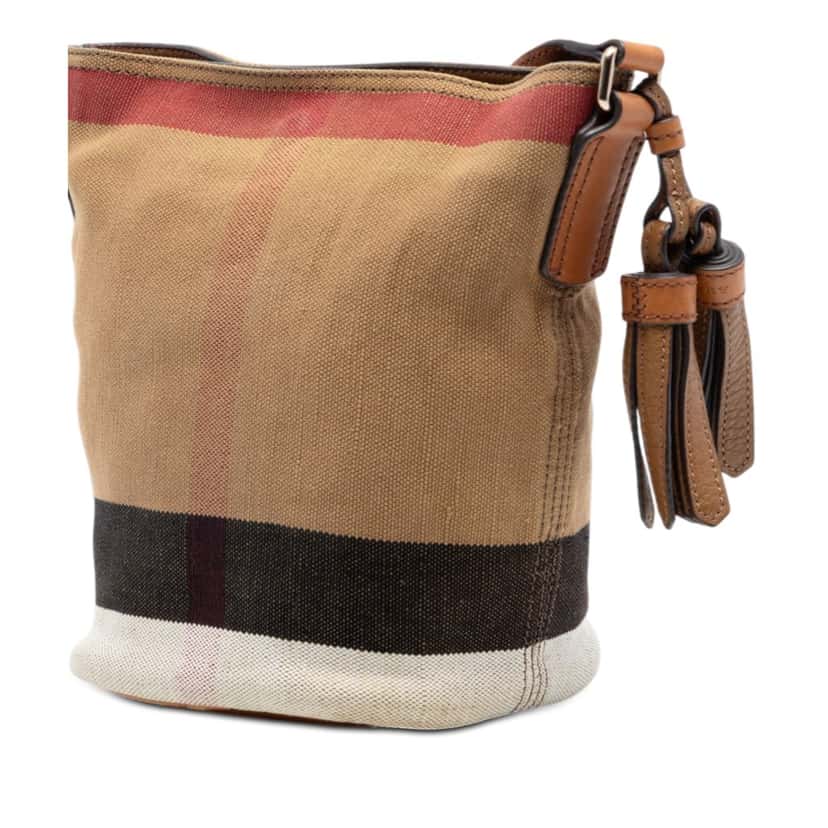 Burberry Mini Mega Check Canvas Ashby Tassel Bucket Bag Brown Very good condition - Back View