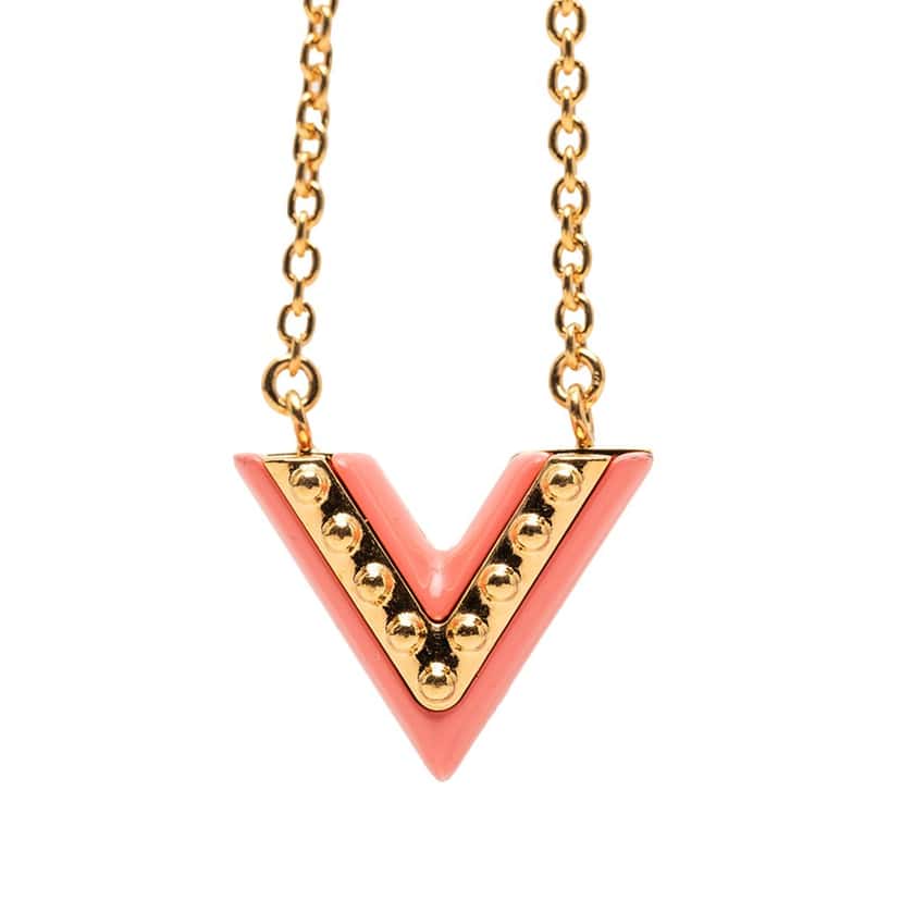 Louis Vuitton Gold Plated Resin Essential V Necklace Gold Metal Very good condition - Back View