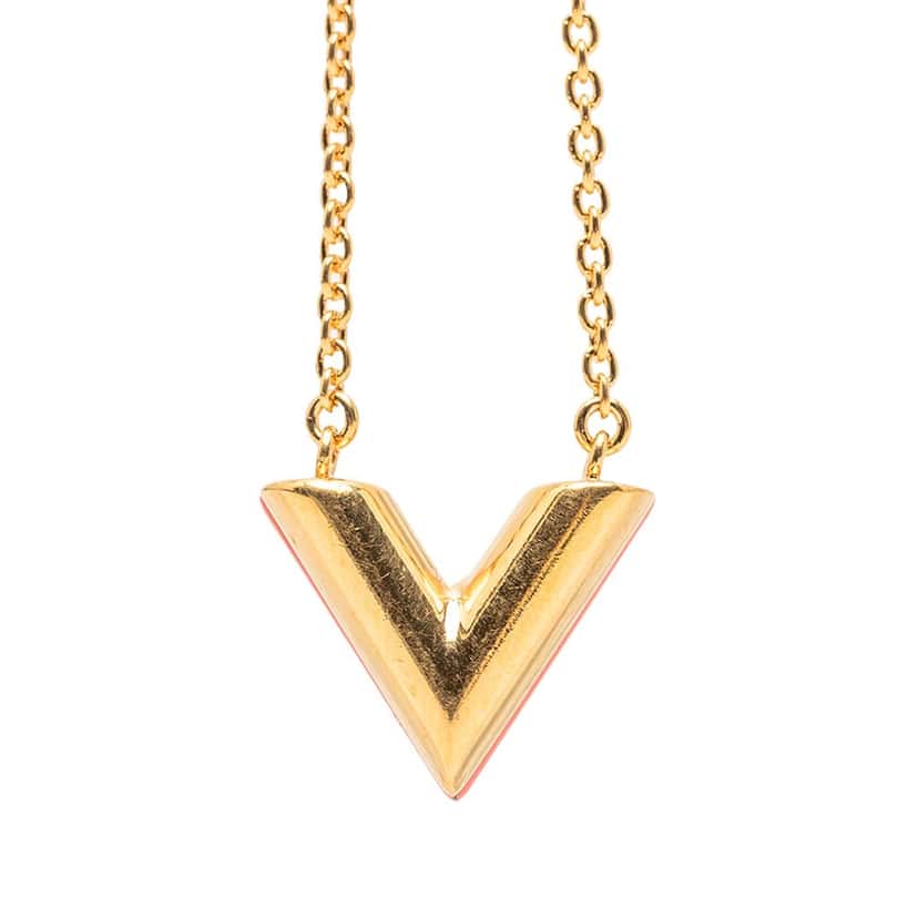 Louis Vuitton Gold Plated Resin Essential V Necklace Gold Metal Very good condition - Inside View