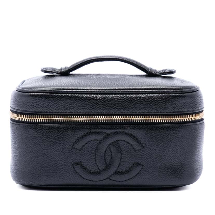 Chanel CC Caviar Vanity Bag Black Leather Very good condition - Front View