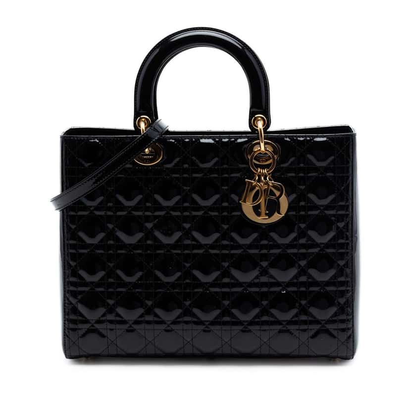 Dior Large Patent Cannage Lady Dior Black Leather Very good condition - Front View