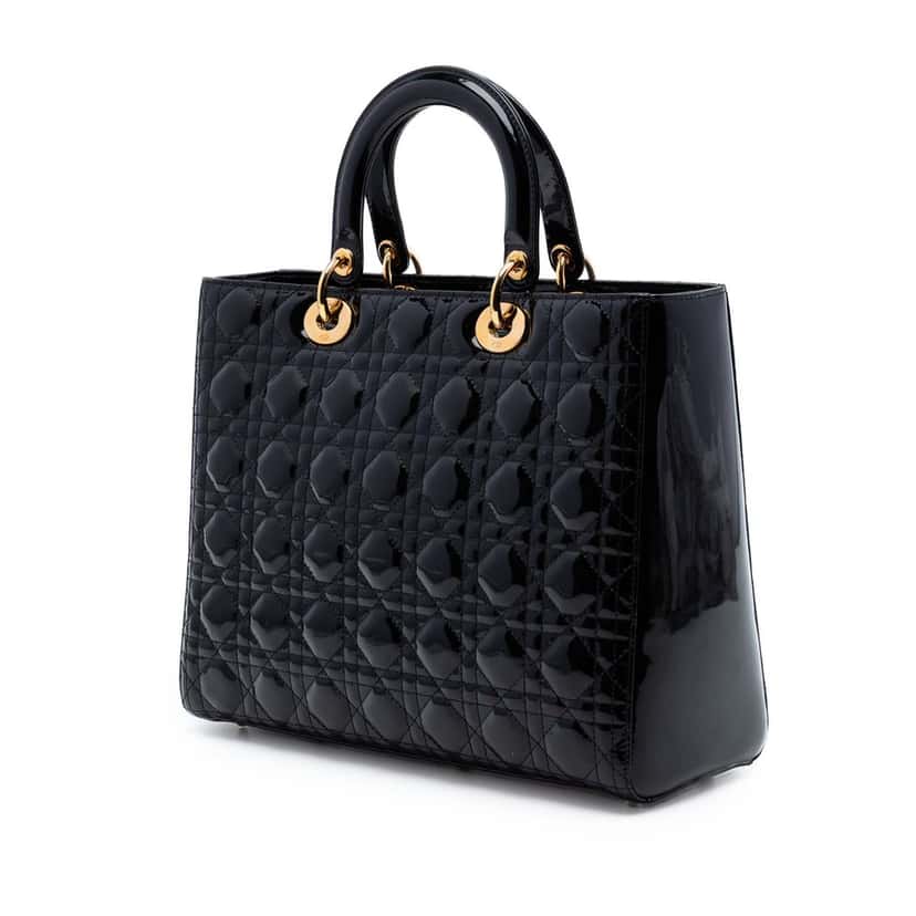 Dior Large Patent Cannage Lady Dior Black Leather Very good condition - Back View