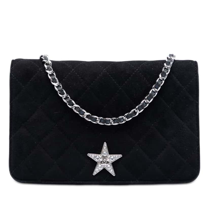 Chanel Quilted Suede Cocostellar Wallet on Chain Black Leather Very good condition - Front View