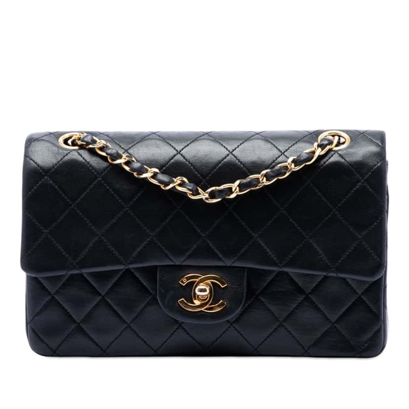 Chanel Small Classic Lambskin Double Flap Black Leather Very good condition - Front View