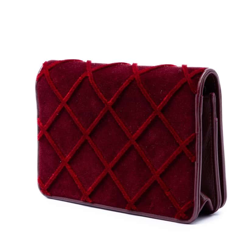 Chanel CC Quilted Velvet Wallet on Chain Red Very good condition - Back View