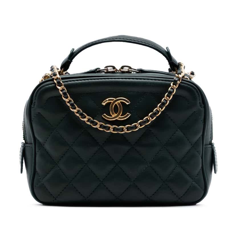 Chanel Small CC Quilted Calfskin Top Handle Vanity Case with Chain Green Leather Very good condition - Front View