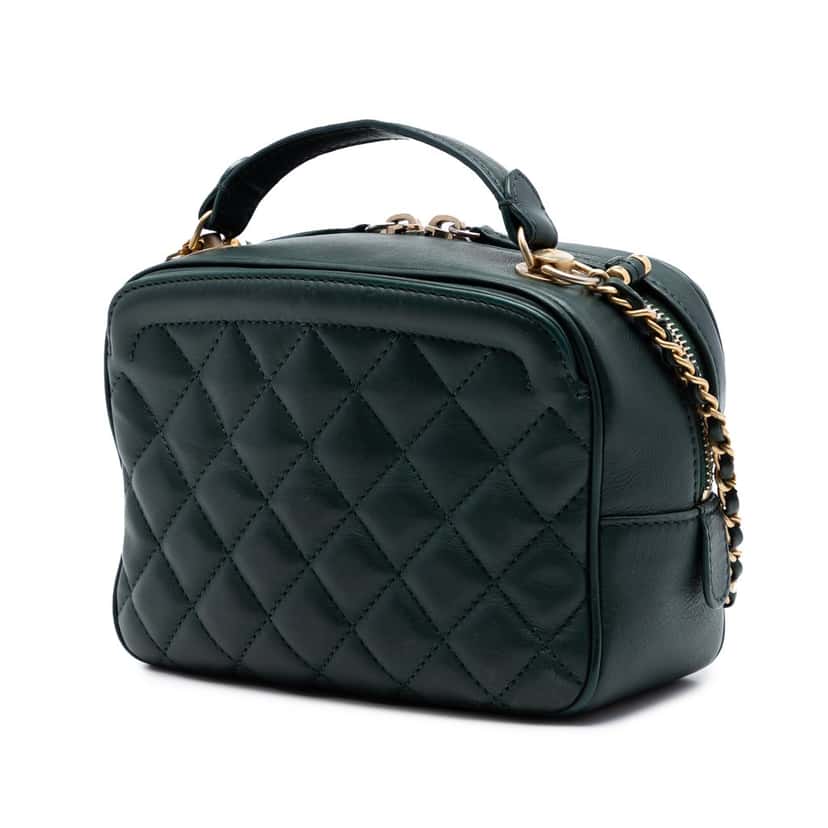 Chanel Small CC Quilted Calfskin Top Handle Vanity Case with Chain Green Leather Very good condition - Back View