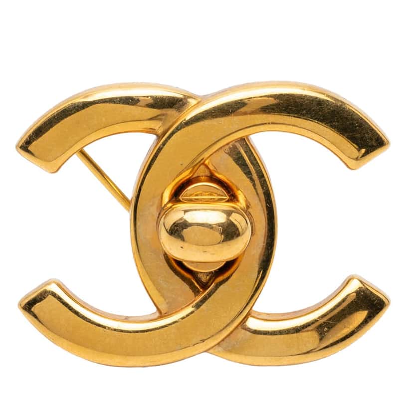 Chanel CC Gold Plated Turn Lock Brooch Gold Metal Very good condition - Front View