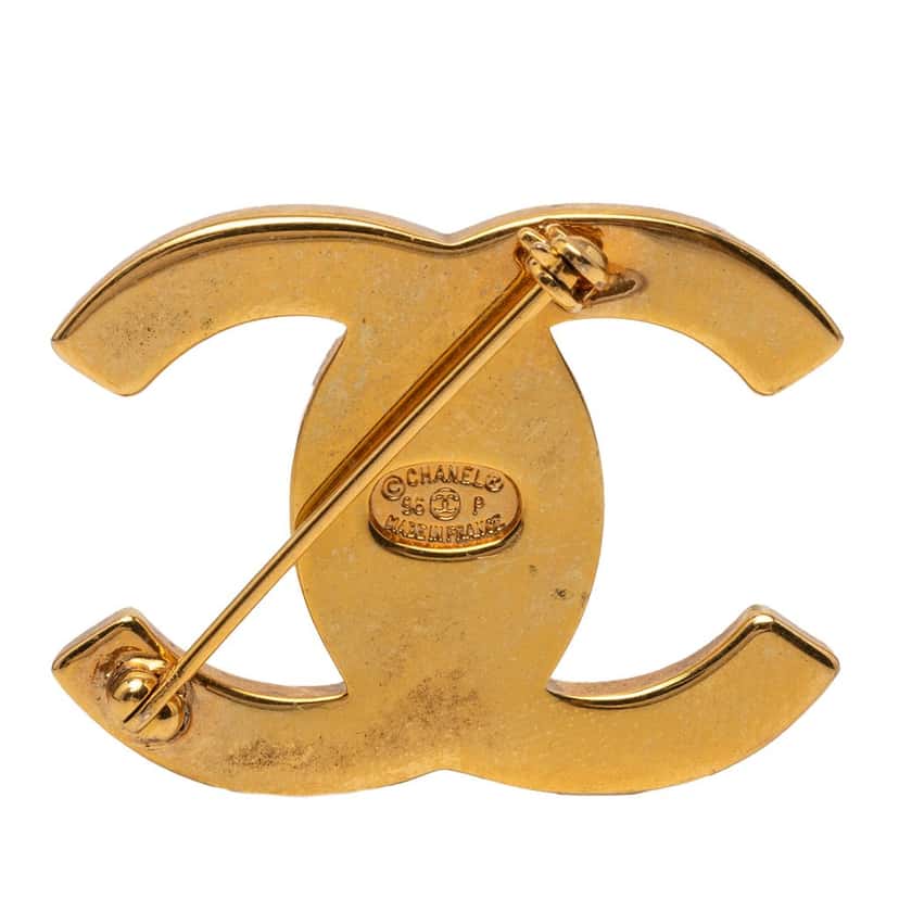 Chanel CC Gold Plated Turn Lock Brooch Gold Metal Very good condition - Back View