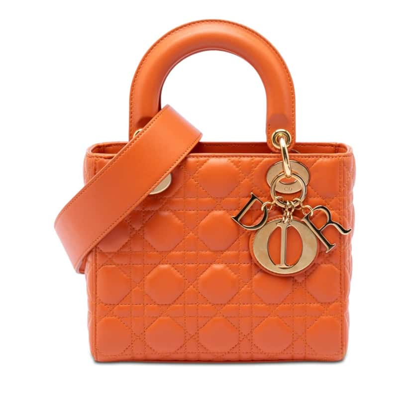 Dior Small Lambskin Cannage MyABCDior Lady Dior Orange Leather Very good condition - Front View