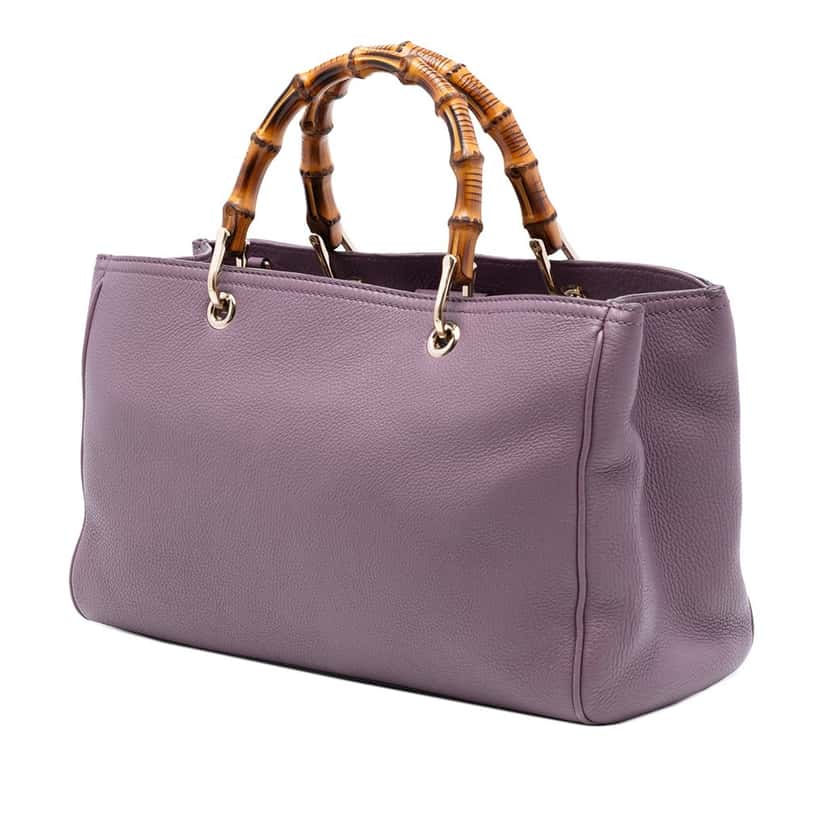 Gucci Medium Calfskin Bamboo Shopper Satchel Purple Leather Very good condition - Back View