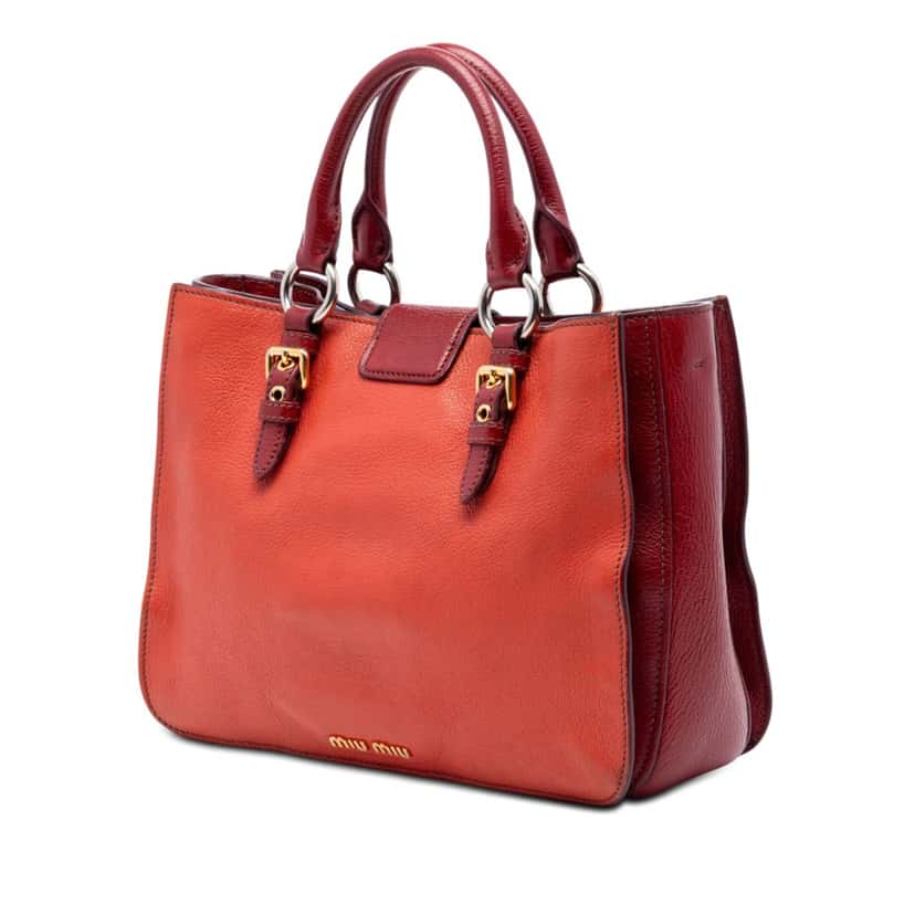 Miu Miu Bicolor Goatskin Madras Satchel Orange Leather Very good condition - Back View