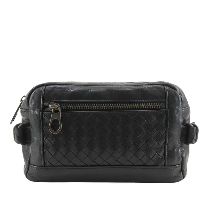 Bottega Veneta Nappa Intrecciato Belt Bag Black Leather Very good condition - Front View