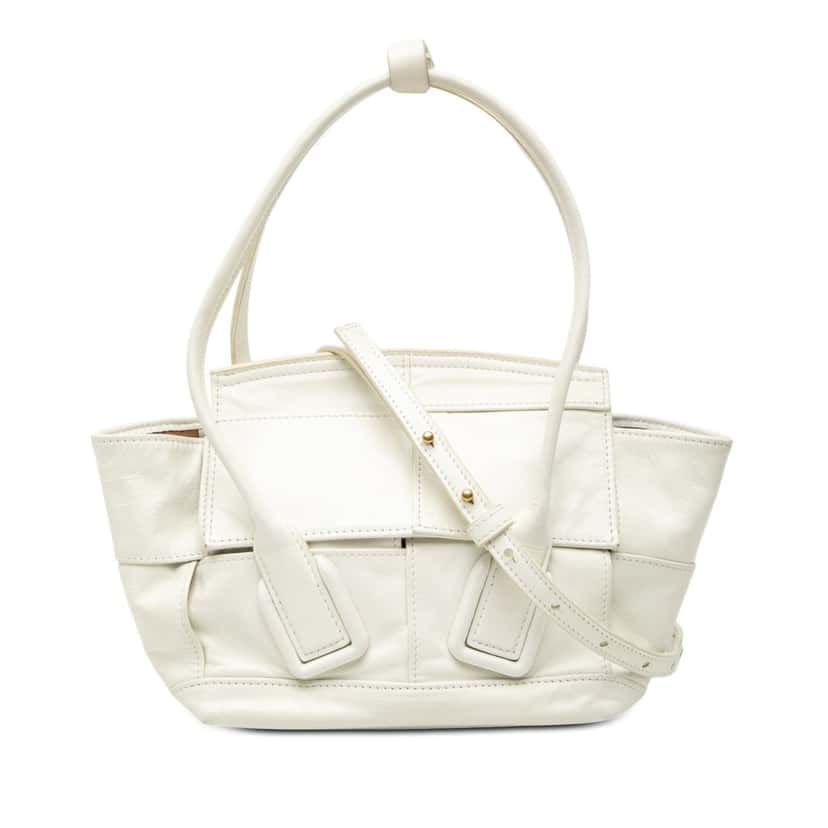 Bottega Veneta Mini Calfskin Maxi Intrecciato Arco Slouch Satchel White Leather Very good condition - Front View
