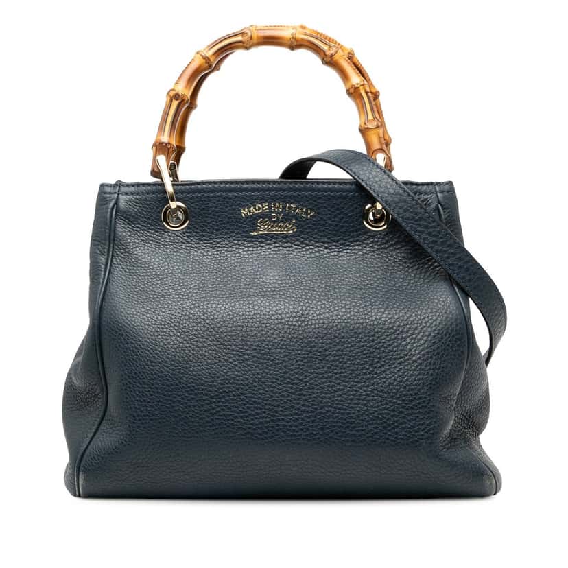 Gucci Small Calfskin Bamboo Shopper Satchel Blue Leather Very good condition - Front View