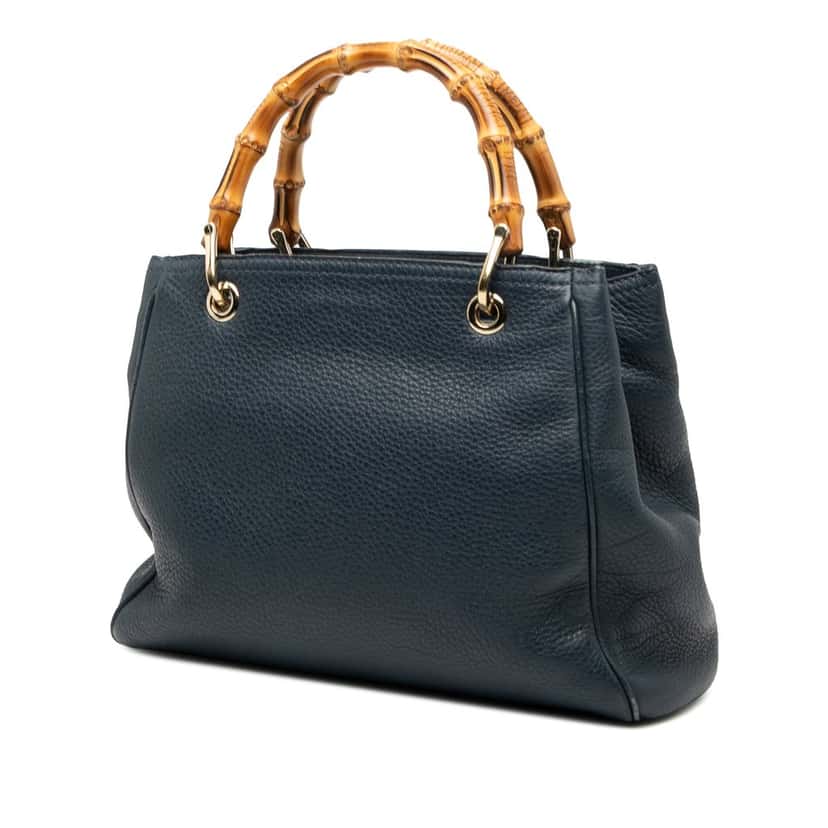 Gucci Small Calfskin Bamboo Shopper Satchel Blue Leather Very good condition - Back View