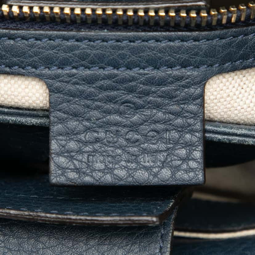 Gucci Small Calfskin Bamboo Shopper Satchel Blue Leather Very good condition - Box View