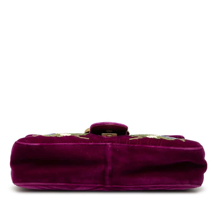 Gucci Large GG Marmont Embroidered Matelasse Velvet Loved Flap Crossbody Purple Very good condition - Inside View