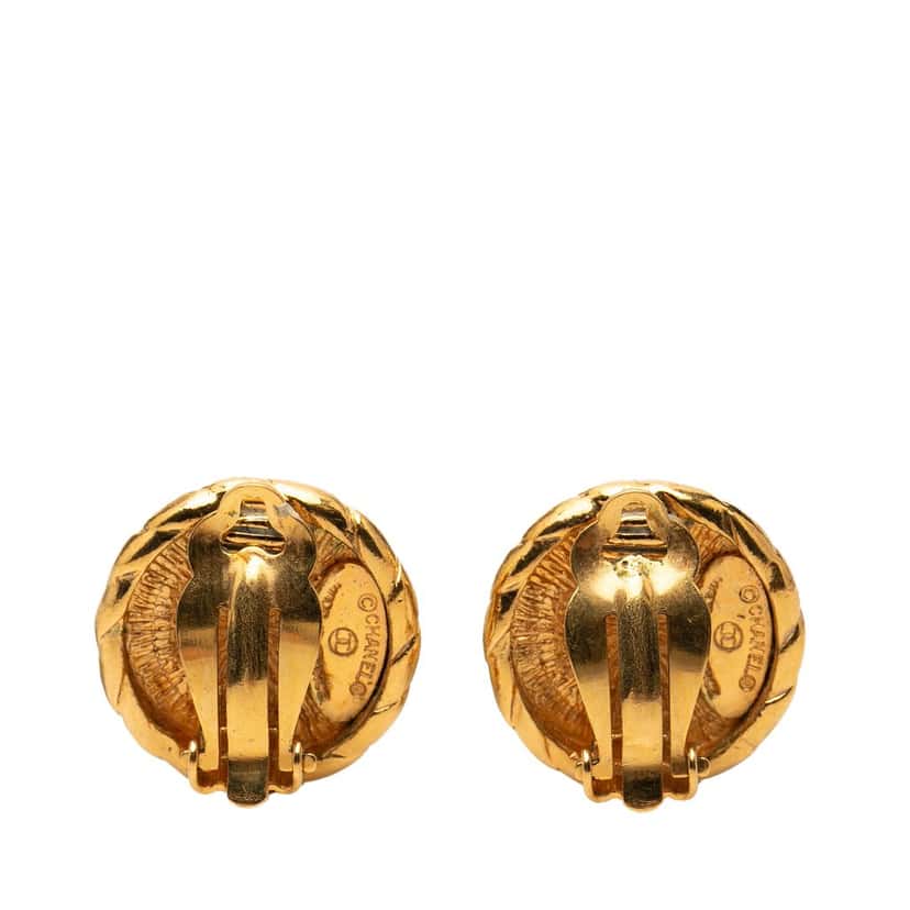 Chanel CC Gold Plated Round Clip On Earrings Gold Metal Very good condition - Back View