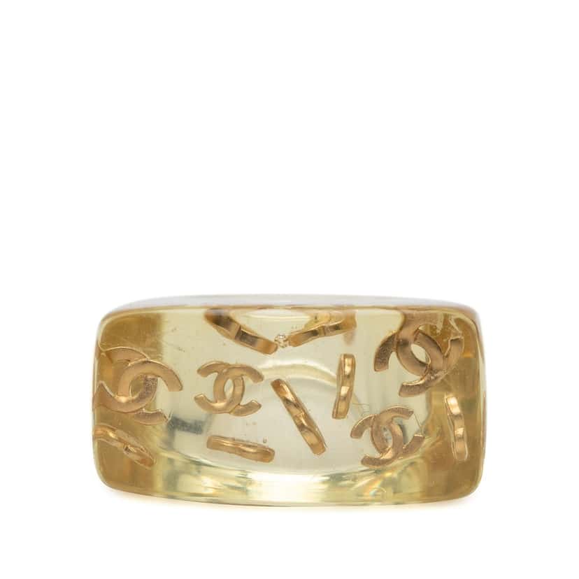 Chanel CC Acrylic and Gold Plated Logo Ring Gold Plastic Very good condition - Front View