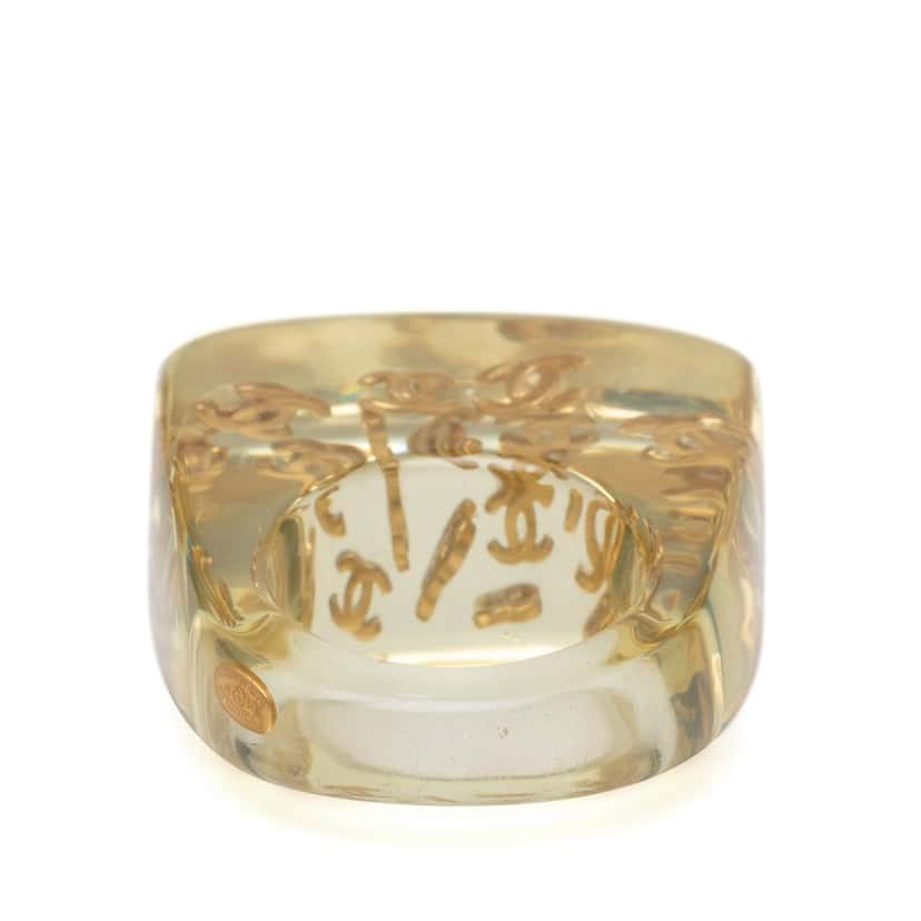 Chanel CC Acrylic and Gold Plated Logo Ring Gold Plastic Very good condition - Inside View