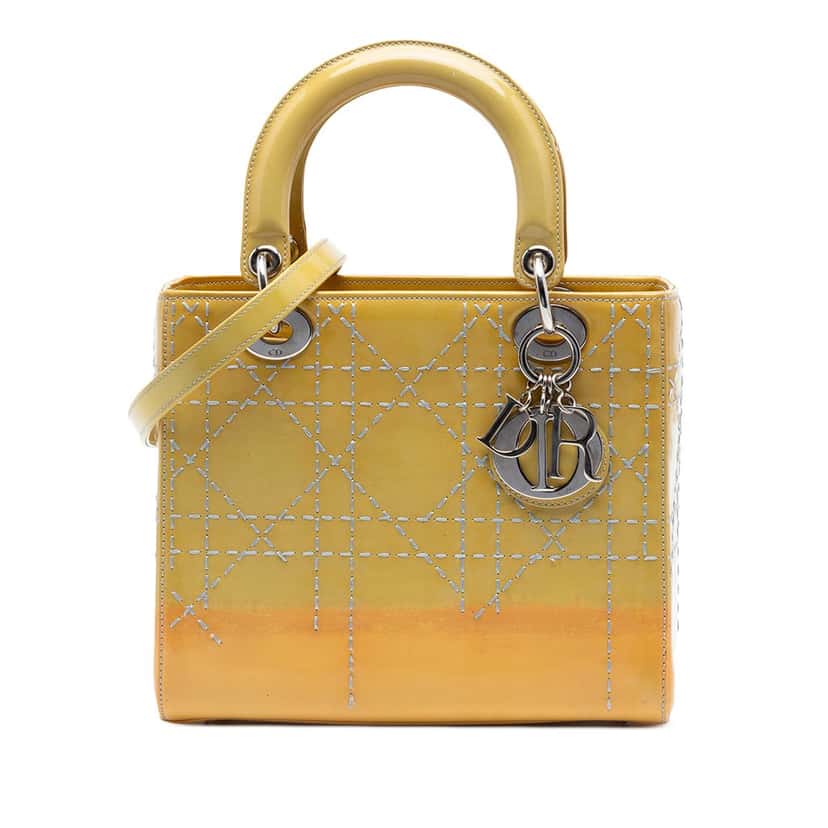 Dior Medium Ombre Patent Cannage Lady Dior Yellow Leather Very good condition - Front View