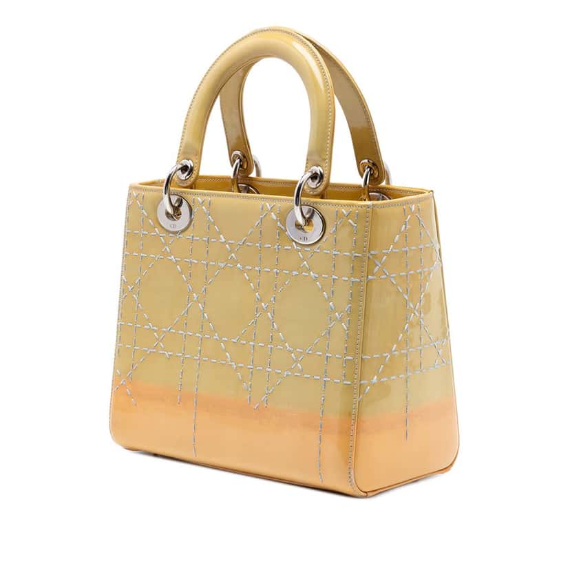 Dior Medium Ombre Patent Cannage Lady Dior Yellow Leather Very good condition - Back View