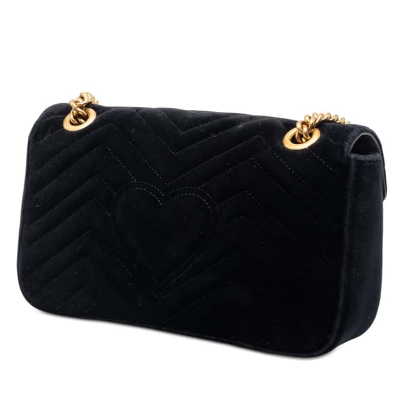 Gucci Medium GG Marmont Matelasse Velvet Crystal Embellished Shoulder Bag Black Very good condition - Back View