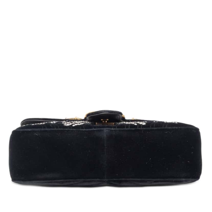 Gucci Medium GG Marmont Matelasse Velvet Crystal Embellished Shoulder Bag Black Very good condition - Inside View
