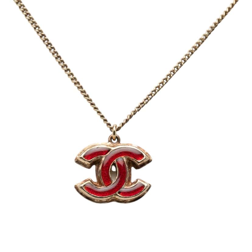 Chanel CC Gold Plated Enamel Pendant Necklace Gold Metal Very good condition - Back View