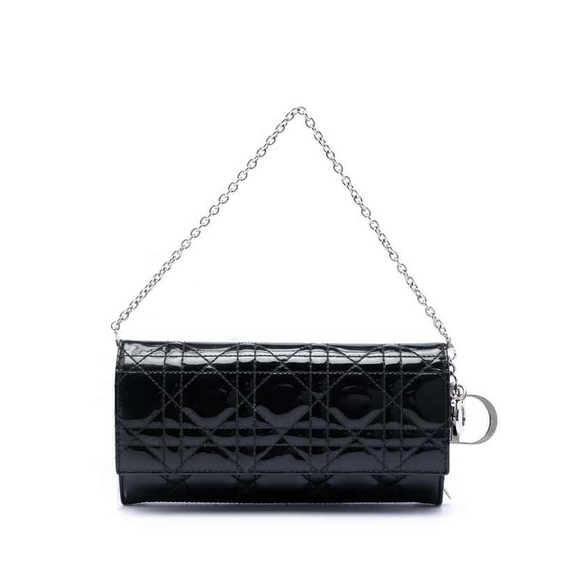 Dior Patent Cannage Lady Dior Wallet On Chain Black Leather Very good condition - Front View
