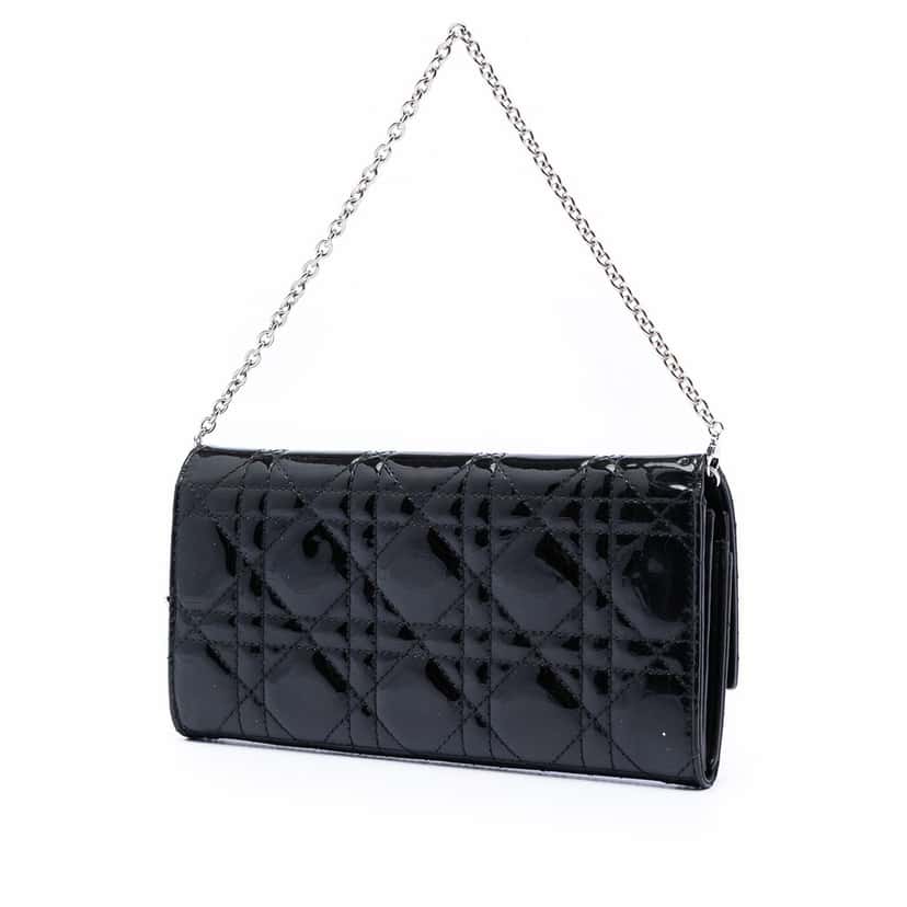 Dior Patent Cannage Lady Dior Wallet On Chain Black Leather Very good condition - Back View