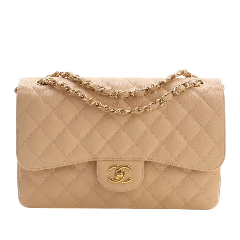 Chanel Jumbo Classic Caviar Double Flap Beige Leather Very good condition - Front View