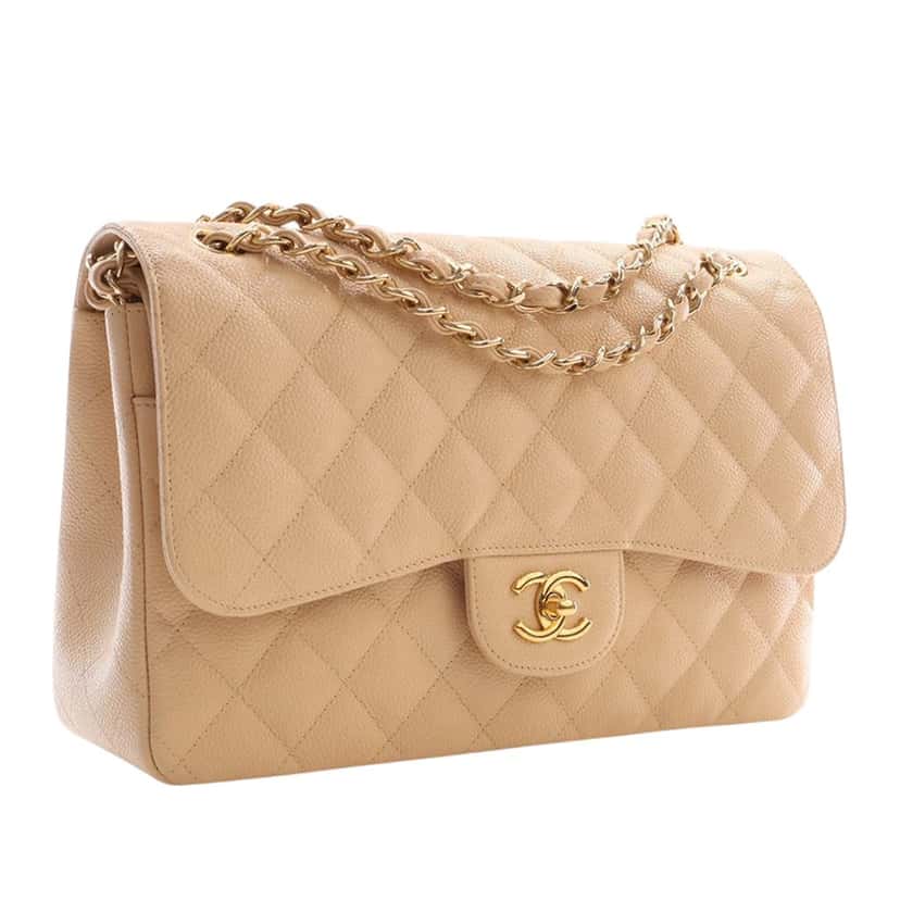 Chanel Jumbo Classic Caviar Double Flap Beige Leather Very good condition - Back View