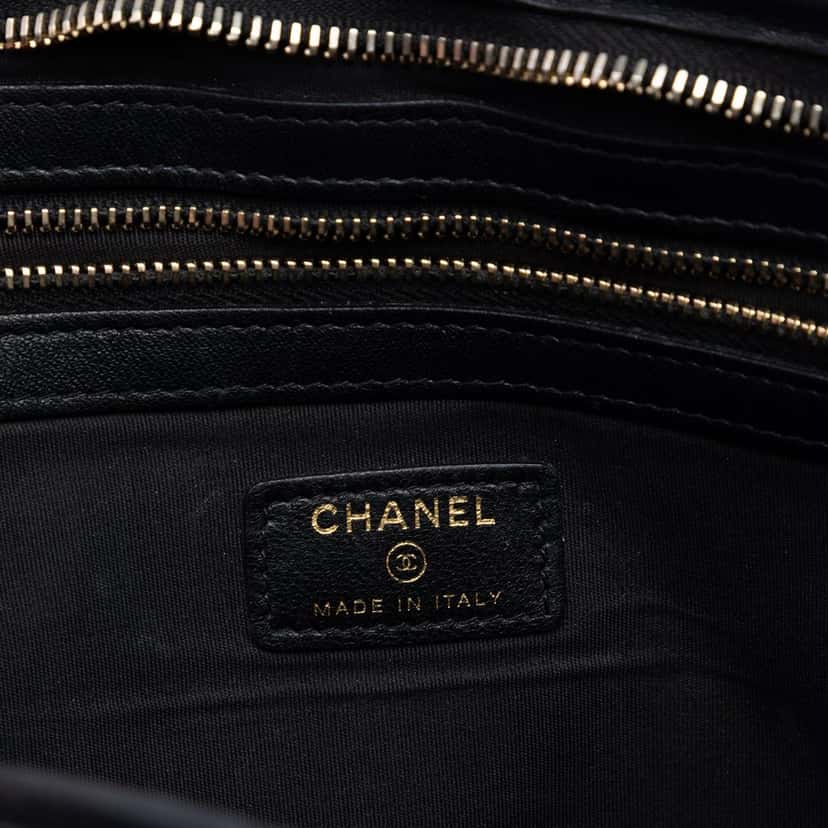 Chanel Large Tweed PVC Logo Wristlet Pouch Black Very good condition - Box View