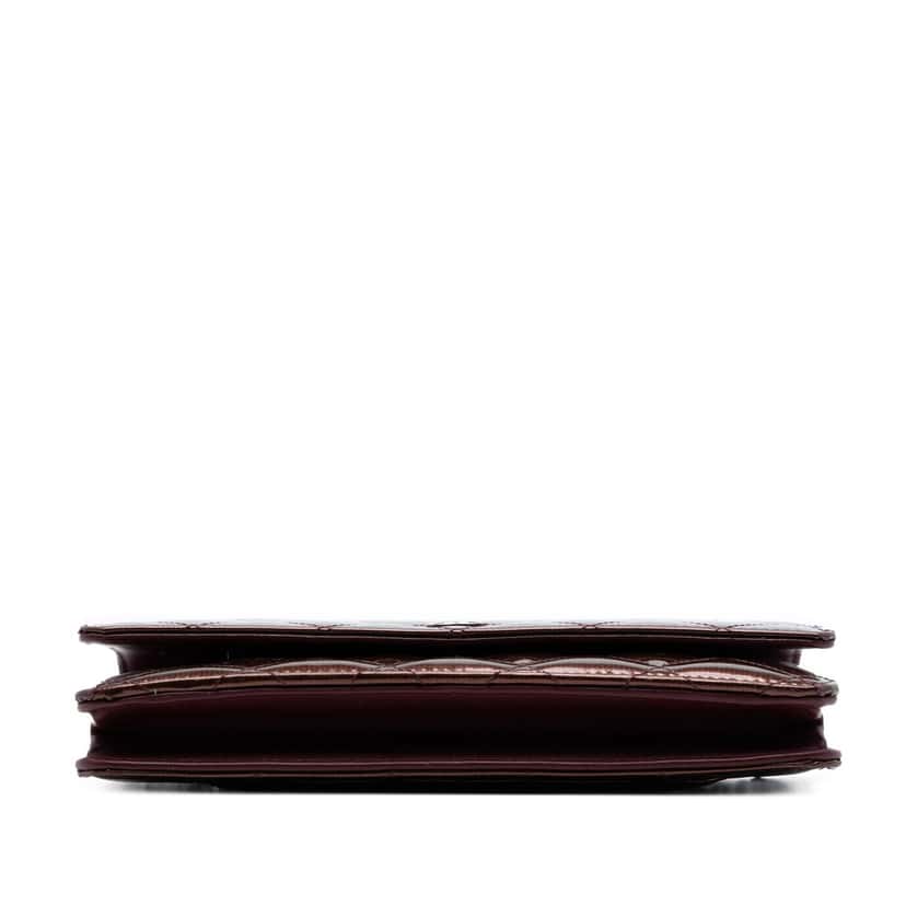 Chanel CC Quilted Striated Metallic Patent Wallet on Chain Red Leather Very good condition - Inside View