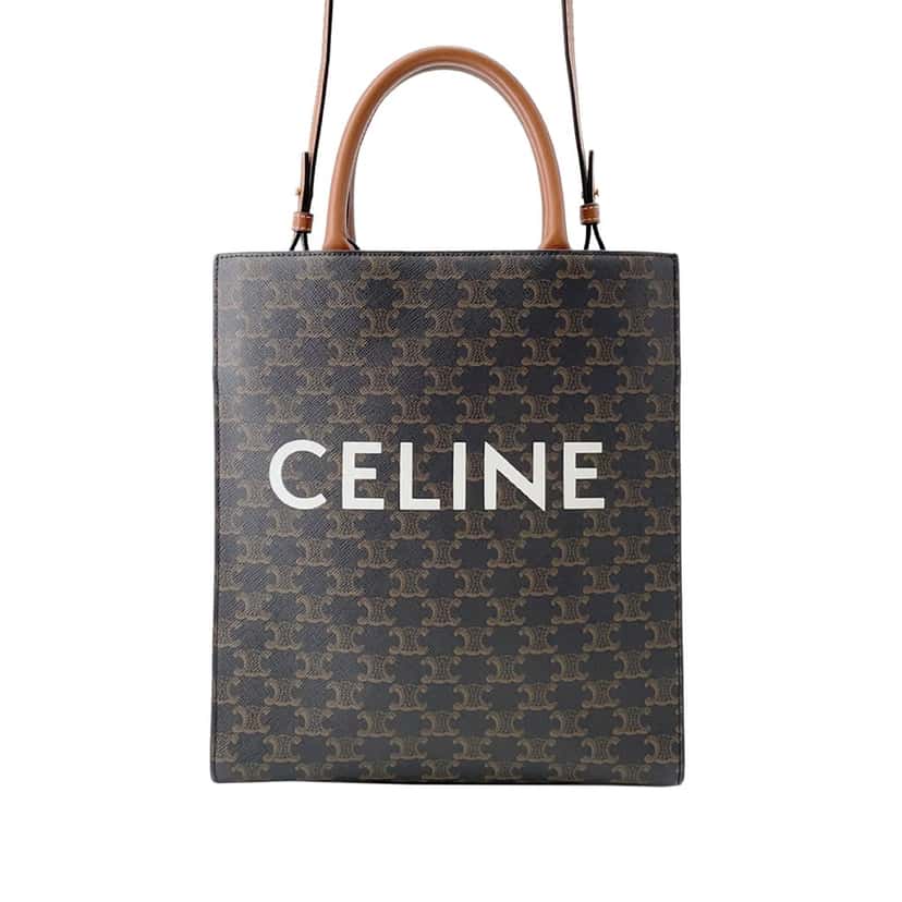 Celine Small Triomphe Coated Canvas Vertical Cabas Tote Brown Very good condition - Front View