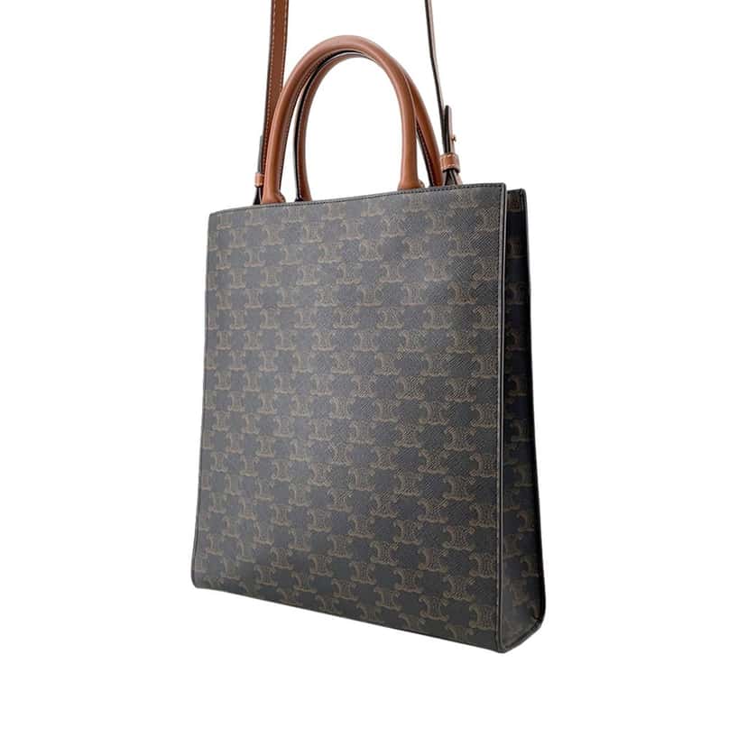 Celine Small Triomphe Coated Canvas Vertical Cabas Tote Brown Very good condition - Back View