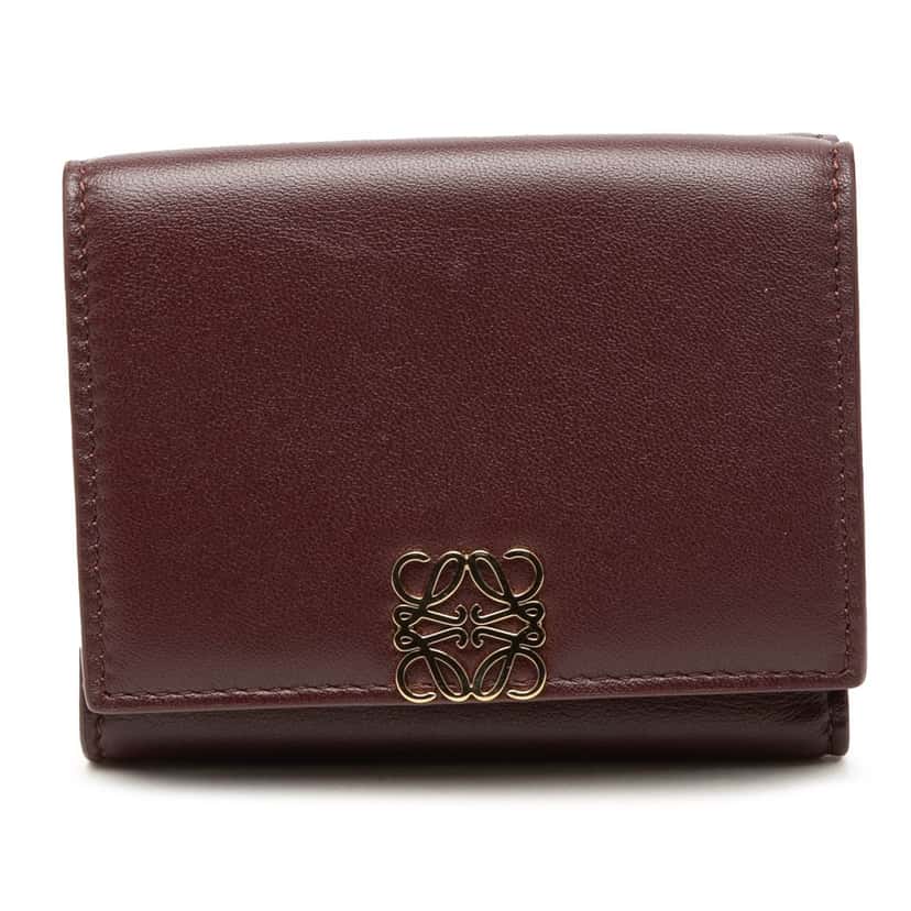 LOEWE Leather Anagram Trifold Wallet Red Leather Very good condition - Front View