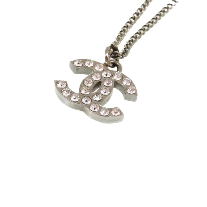 Chanel CC Brass and Strass Pendant Necklace Silver Metal Very good condition - Inside View