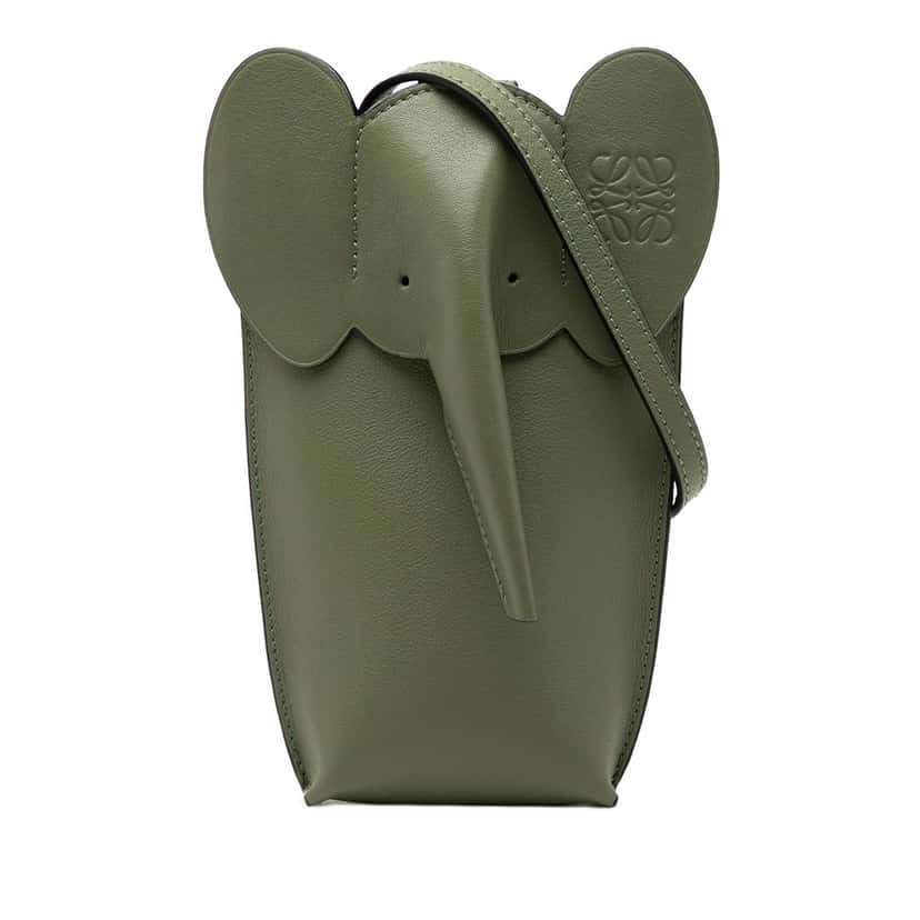 LOEWE Leather Elephant Pocket Crossbody Green Leather Very good condition - Front View