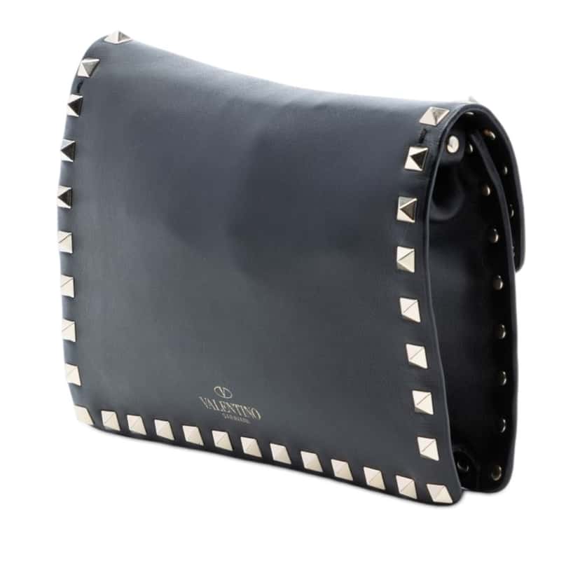 Valentino Small Leather Rockstud Flap Crossbody Black Leather Very good condition - Back View