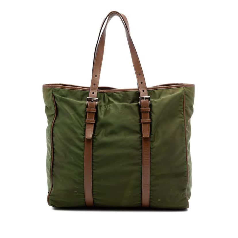 Prada Leather Trimmed Tessuto Tote Green Very good condition - Front View