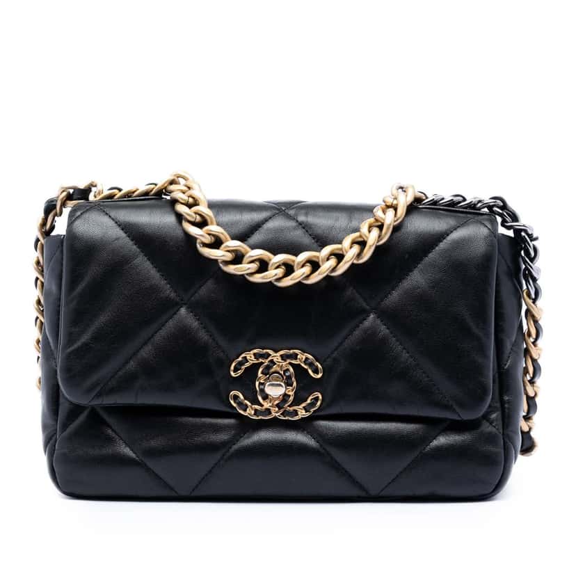 Chanel Medium Lambskin 19 Flap Black Leather Very good condition - Front View