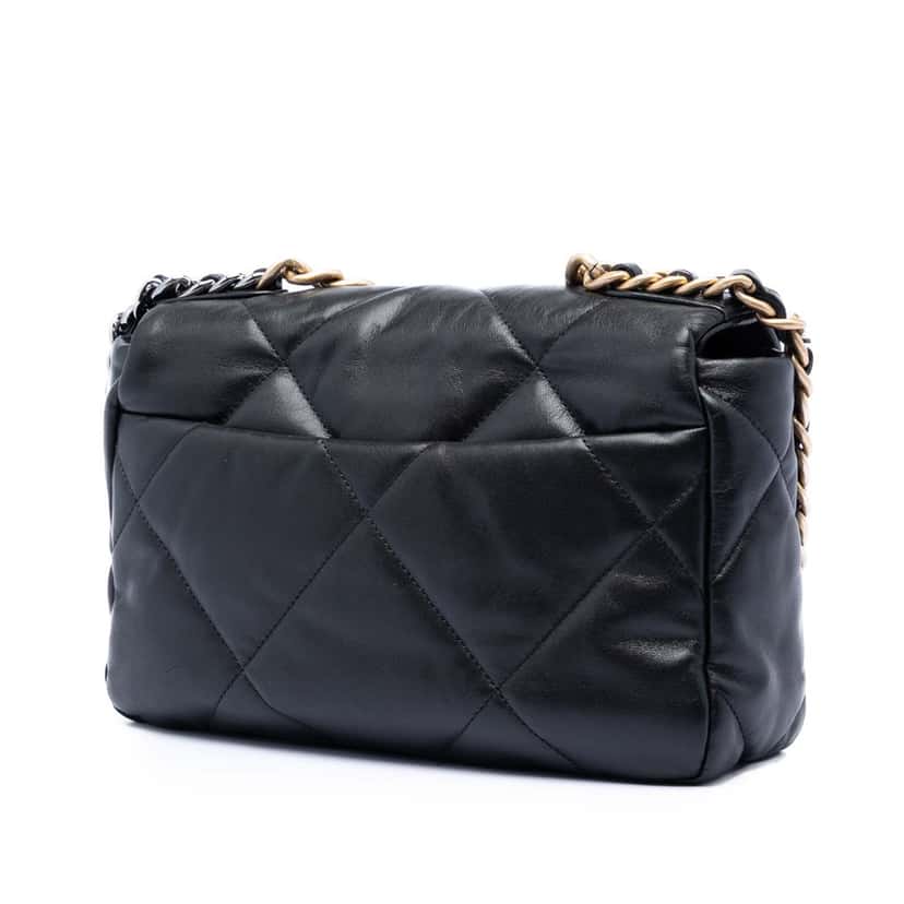 Chanel Medium Lambskin 19 Flap Black Leather Very good condition - Back View