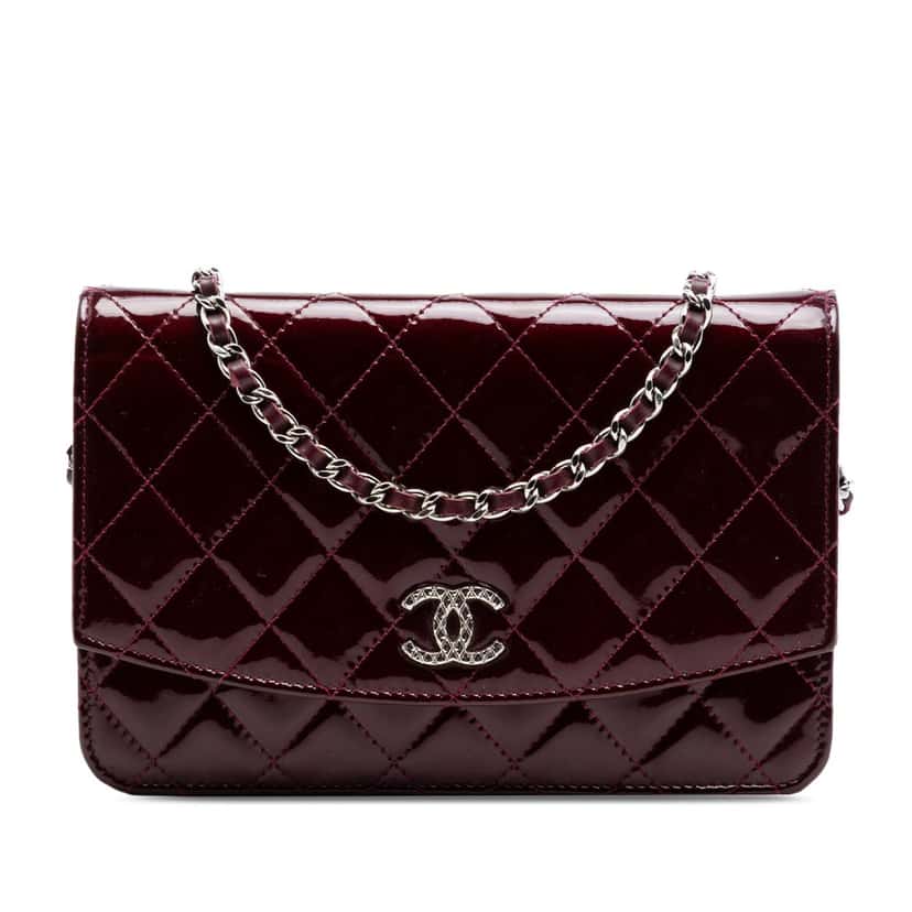 Chanel CC Quilted Patent Brilliant Wallet On Chain Red Leather Very good condition - Front View