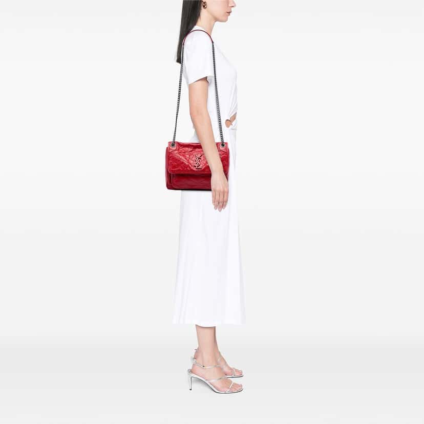 Saint Laurent Medium Crinkled Calfskin Niki Red Leather Very good condition - Box View