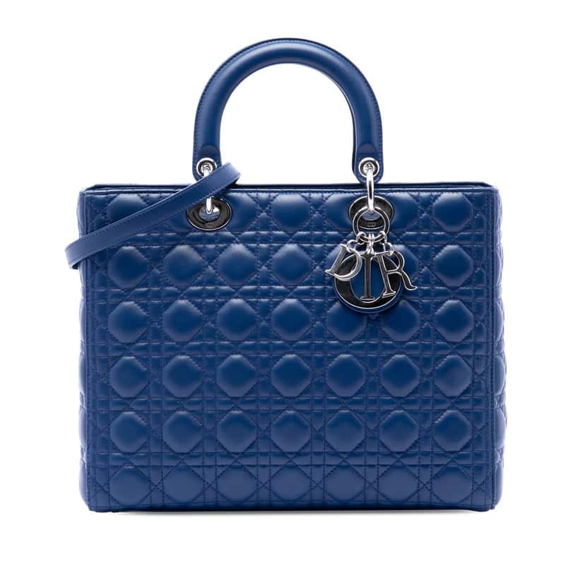 Dior Large Lambskin Cannage Lady Dior Blue Leather Very good condition - Front View