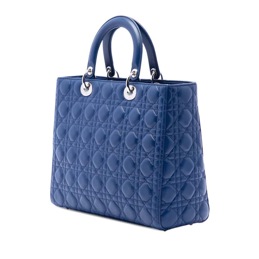 Dior Large Lambskin Cannage Lady Dior Blue Leather Very good condition - Back View
